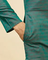 Teal Green Self Striped Kurta Set image number 3